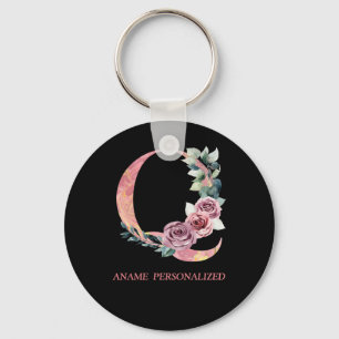 Q Floral Monogram Name Letters Pink Agate Schlüsse Schlüsselanhänger