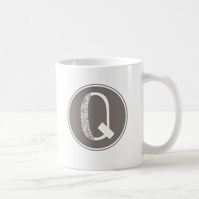 Q Initiale florale Monogramm Kaffeetasse (Rechts)