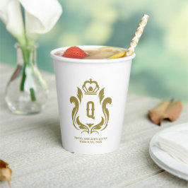 Q Monogram Gold Wappen Paper Cup Pappbecher