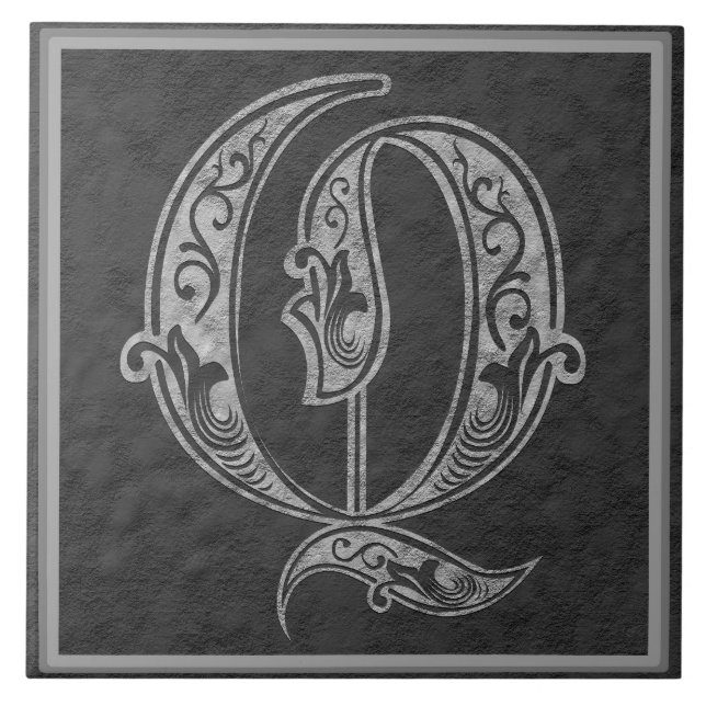 Q Monogram "Royal Gray Stone" Keramik Tile Fliese (Vorderseite)