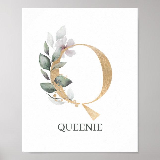 Q Monogramm Floral Personalisiert Poster (Vorne)