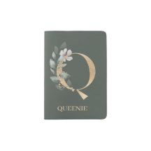 Q Monogramm Personalisierte florale Passhülle