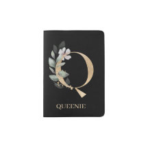 Q Monogramm Personalisierte florale Passhülle
