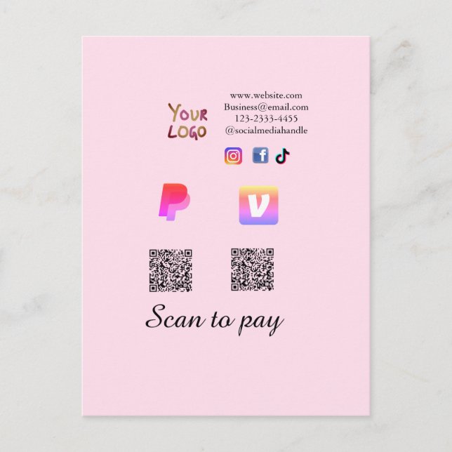 Q R code PayPal venmo scan pay add social media de Postkarte (Vorderseite)
