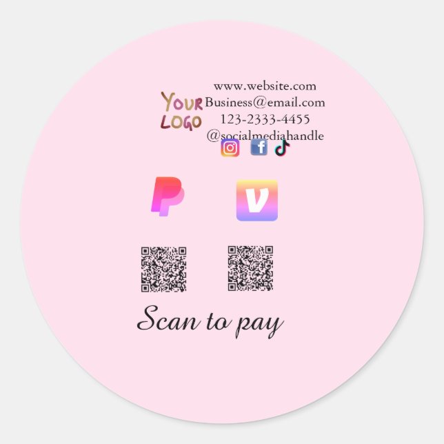 Q R code PayPal venmo scan pay add social media de Runder Aufkleber (Vorderseite)