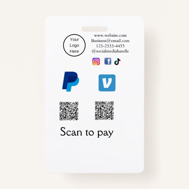 Q R Code PayPal venmo Scan zahlen hinzufügen Socia Ausweis (Vorderseite)
