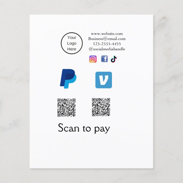 Q R Code PayPal venmo Scan zahlen hinzufügen Socia Flyer (Vorne)