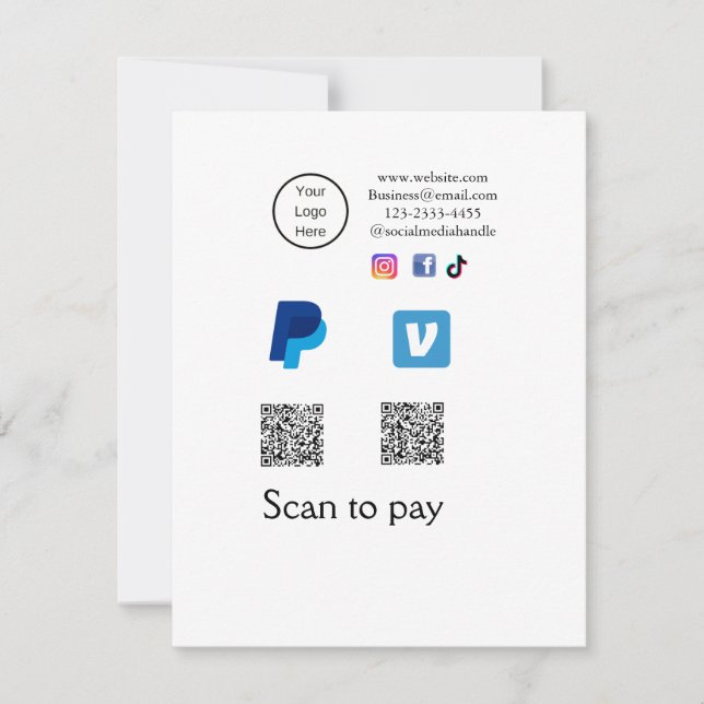 Q R Code PayPal venmo Scan zahlen hinzufügen Socia Mitteilungskarte (Vorderseite)