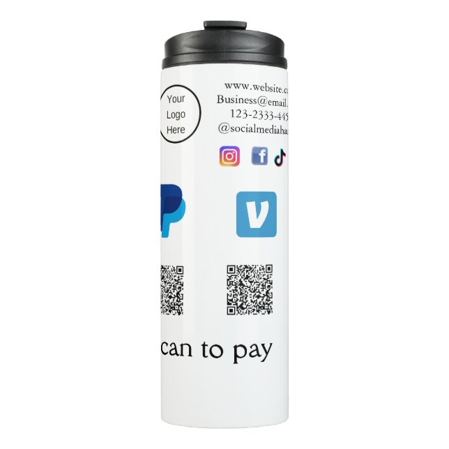 Q R Code PayPal venmo Scan zahlen hinzufügen Socia Thermosbecher (Vorderseite)