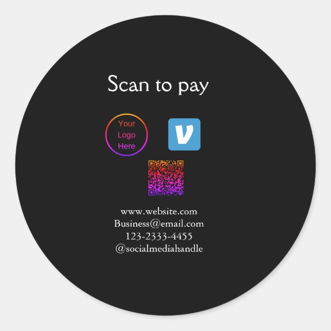 Q R Code venmo scannen, um Logokombination Social  Runder Aufkleber (Vorderseite)