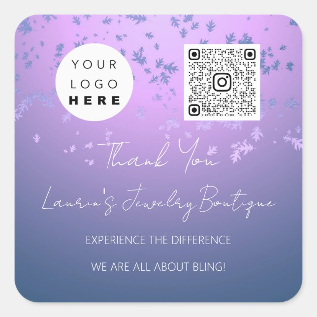 Q rCode Online Shop Logo Light Lila Quadratischer Aufkleber (Vorderseite)