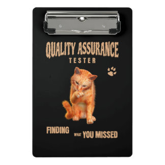 QA Tester Cat Humor Mini Klemmbrett