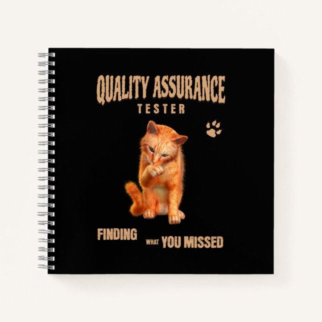QA Tester Cat Humor Notizbuch (Vorderseite)