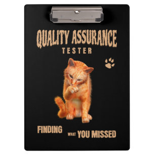 QA Tester Katzen Humor Klemmbrett
