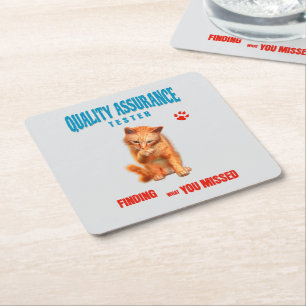 QA Tester Katzen Humor Rechteckiger Pappuntersetzer