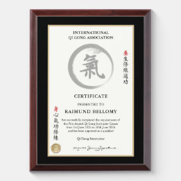 Qi Gong Instructor Certificate Awardplakette