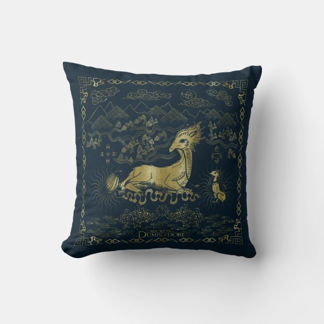 Qilin an der Erholung Golden Tapestes Kissen (Vorderseite)