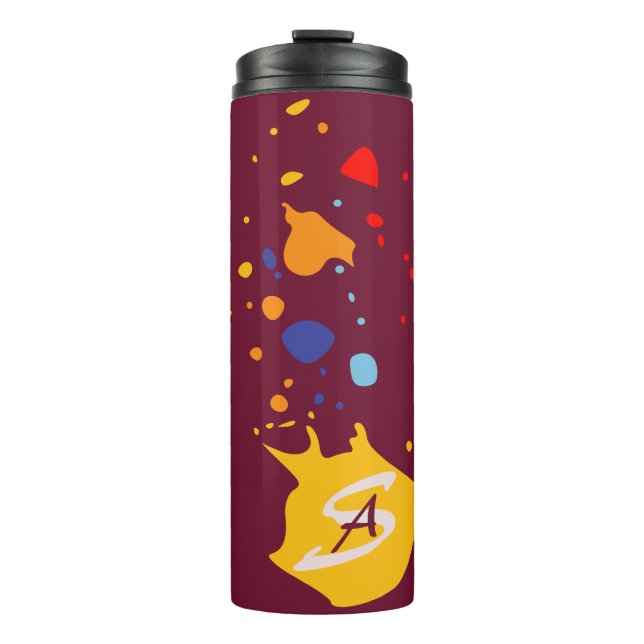 Qirky Paint Tropfens Dark Lila Mit Monogramm Thermosbecher (Vorderseite)
