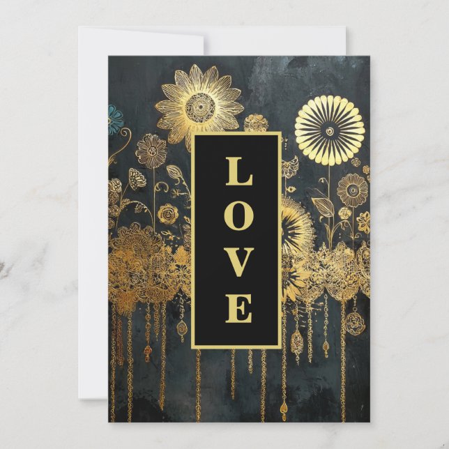 *~ QR 42 UAWG AR26 Gold Lace LIEBE Luxury Wedding Einladung (Vorderseite)