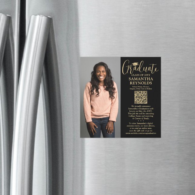 QR Abschluss Black Gold Foto Ankündigung Magnet (Von Creator hochgeladen)