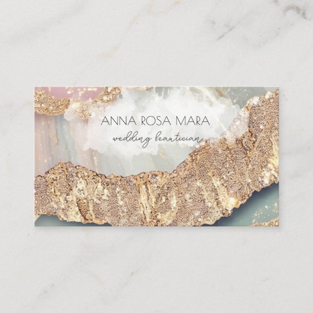 *~* QR Agate Aqua Gold Glitzer Glam AP66 Luxe Visitenkarte (Vorderseite)