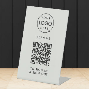 QR-Anmeldung und -Out Graues Besucherpersonal ko Sockelschild