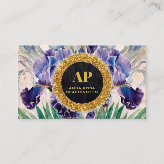 *~ QR AP10 Iris Blume Gold Business Card Visitenkarte (Vorderseite)