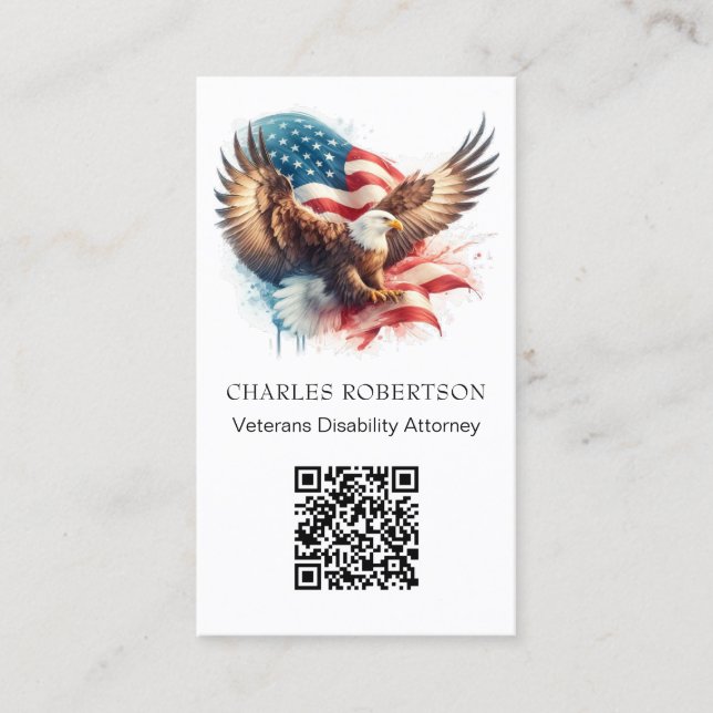 *~* QR AP16 American Flag FOTO Bald Eagle Visitenkarte (Vorderseite)