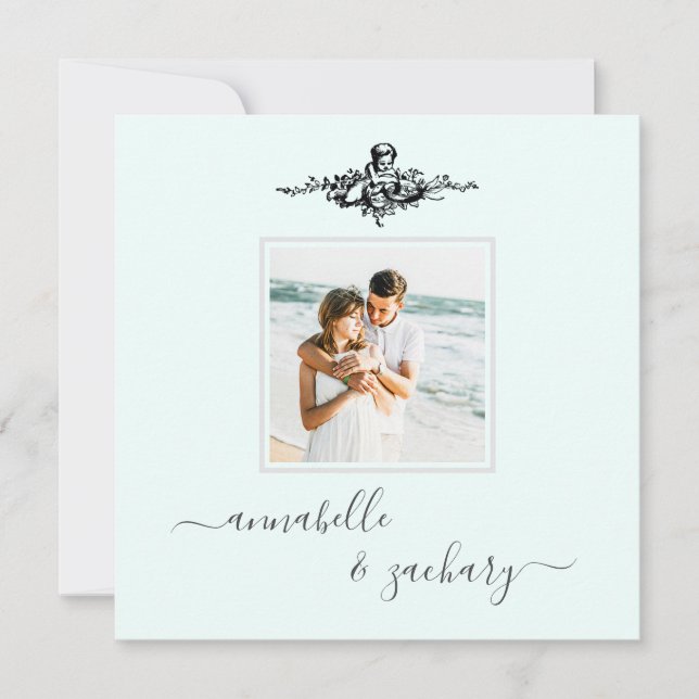 *~* QR Aqua Cherub Rings FOTO AR6 UAWG Wedding Einladung (Vorderseite)