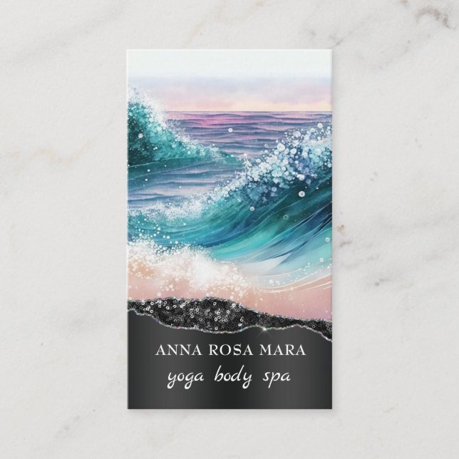 *~* QR AR7 Nautical Beach Sand Waves Sea Art Ozean Visitenkarte (Vorderseite)