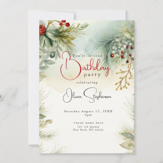 QR Birthday Winter Watercolor Botanisch Einladung