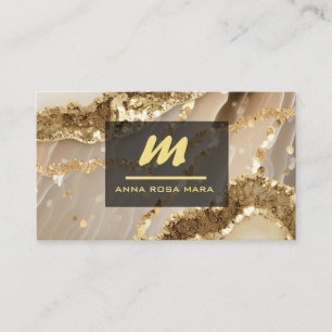 *~* QR Black AP66 Ivory Gold Glitzer Monogram Visitenkarte