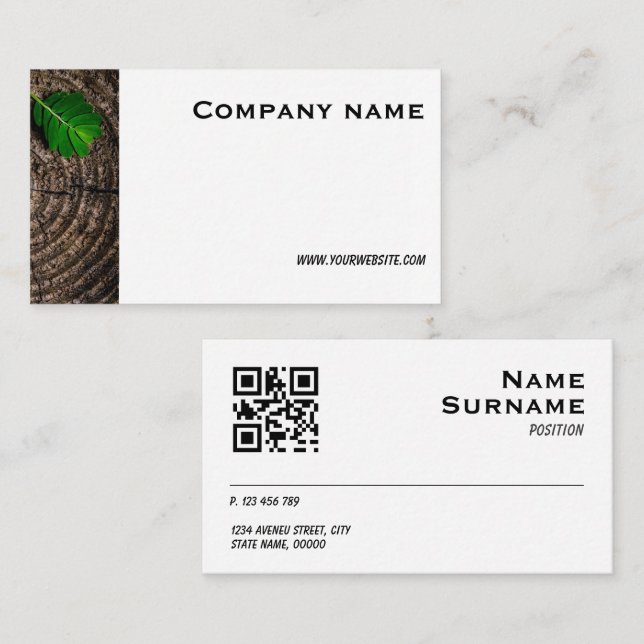 QR Business Card für Minimalistische Holzblätter Visitenkarte (Vorne/Hinten)