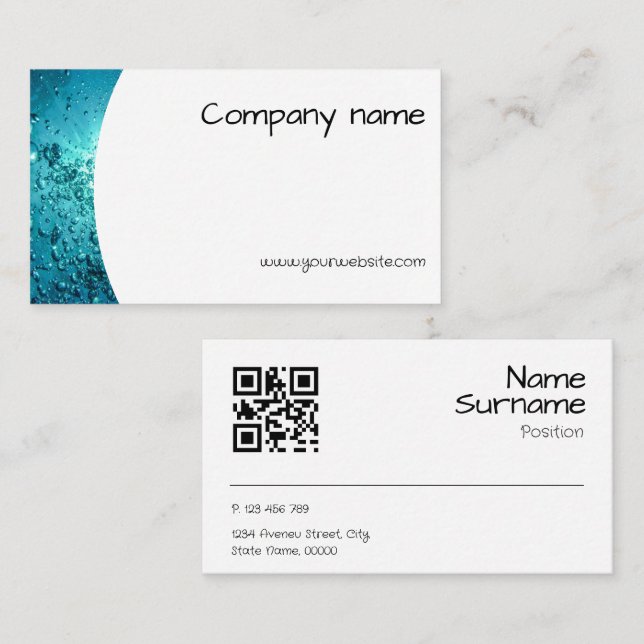 QR Business Card für Minimalistisches Meereswasser Visitenkarte (Vorne/Hinten)
