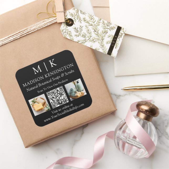 QR-Code-2-Foto für Monogramme oder Add-Logos Quadratischer Aufkleber (Schenken)