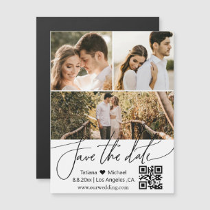 QR-Code 3-Foto-Collage Save-the-Date-Magnet Magnetkarte