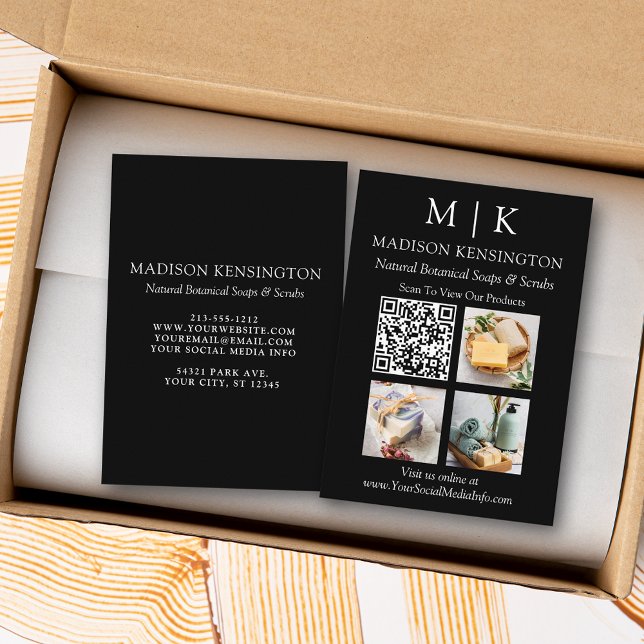 QR-Code-3-Foto für Monogramme oder Add-Logos Visitenkarte (Edit to Customize text, colors and more)