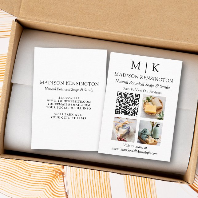 QR-Code-3-Foto für Monogramme oder Add-Logos Visitenkarte (Edit to Customize text, colors and more)