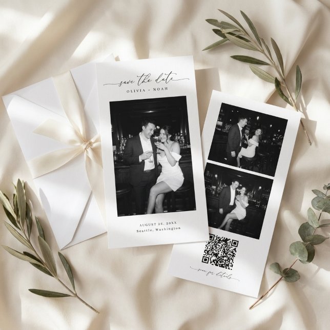 QR-Code 3 Foto Hochzeits-Lesezeichen Save-the-Date (Von Creator hochgeladen)