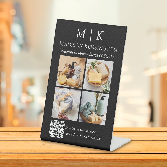 QR-Code 4-Foto für Monogramm oder Add-Logos Sockelschild (Edit to Customize text, colors and more)