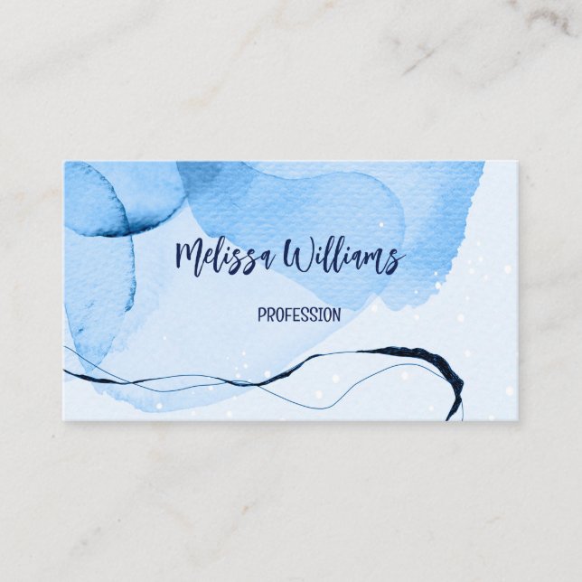 QR-Code | Abstrakt Art Blue Watercolor Visitenkarte (Vorderseite)