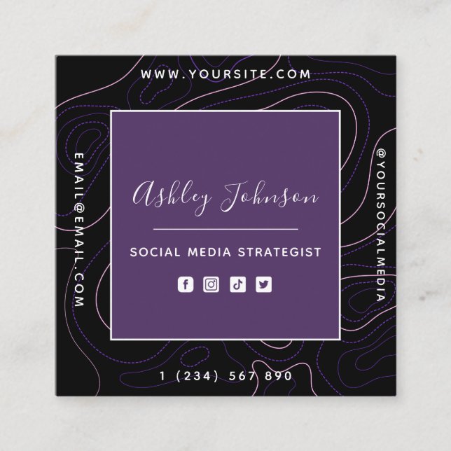 QR-Code-Abstrakte Lines für Social Media Manager L Quadratische Visitenkarte (Vorderseite)