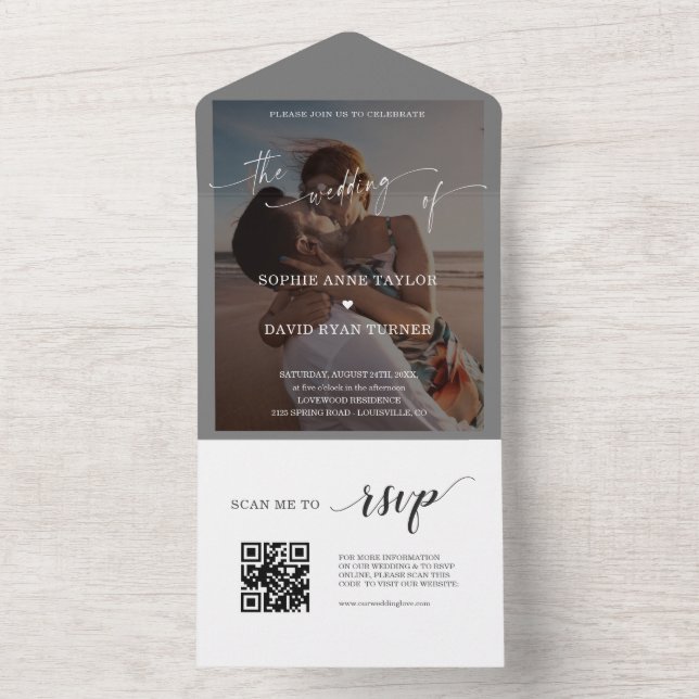 QR Code Airy Greenery Foto Wedding All In One Einladung (Innen Boden)
