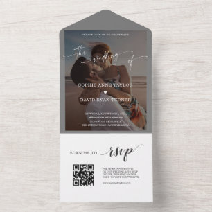 QR Code Airy Greenery Foto Wedding All In One Einladung