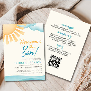 QR Code All in One Hier kommt die Son Baby Dusche Einladung