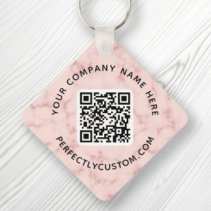 QR code and custom text double sided pink marble Schlüsselanhänger
