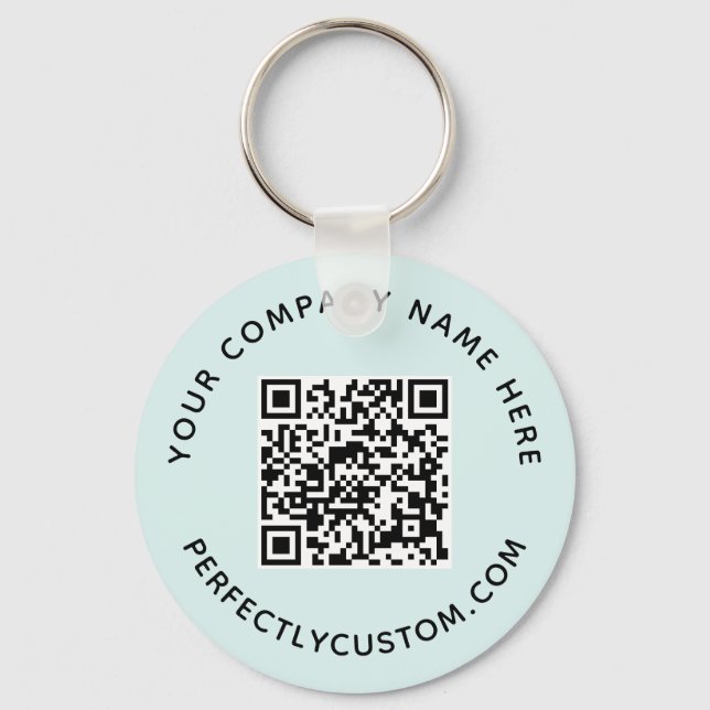 QR code and custom text light aqua blue Schlüsselanhänger (Vorderseite)