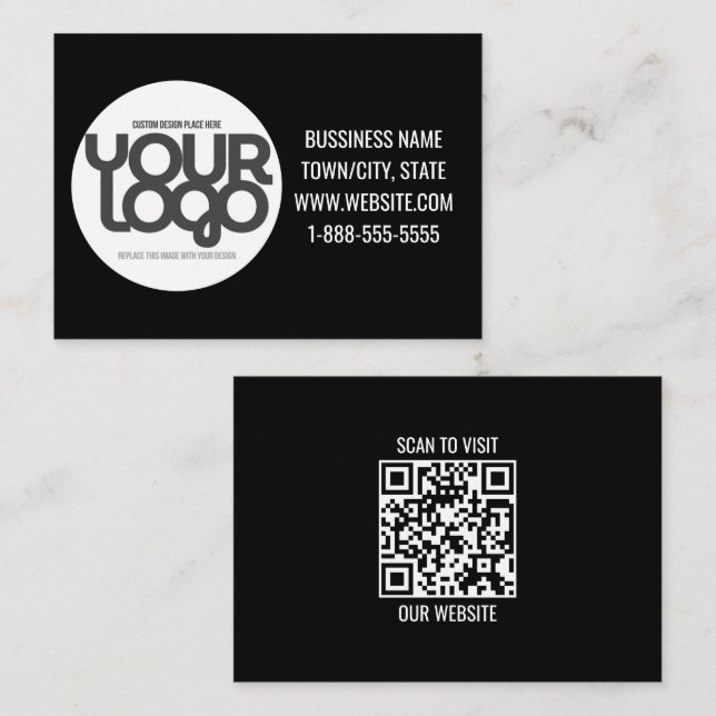 QR-Code anpassbar Modern Schwarz Mitteilungskarte (Vorne/Hinten)