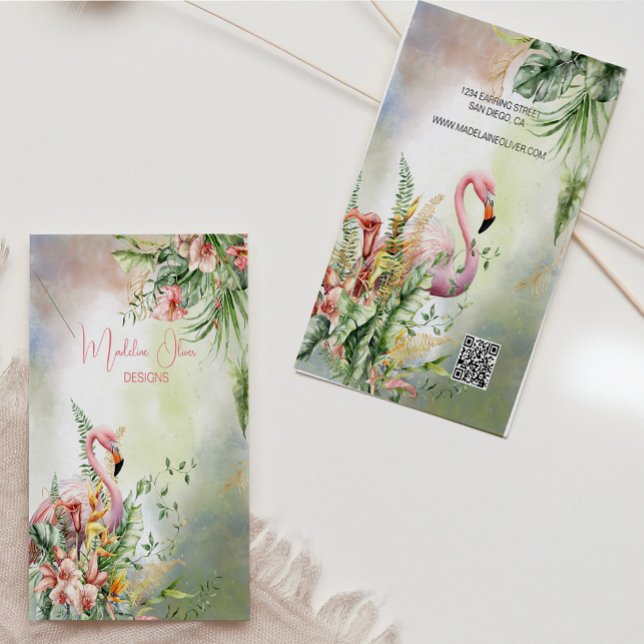 QR-Code-Anzeige für tropisches Flamingo Visitenkarte (Von Creator hochgeladen)