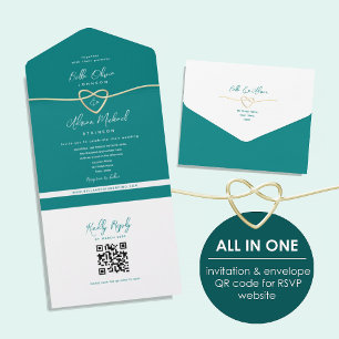 QR-Code Aquamarines Goldherz Hochzeit All In One Einladung